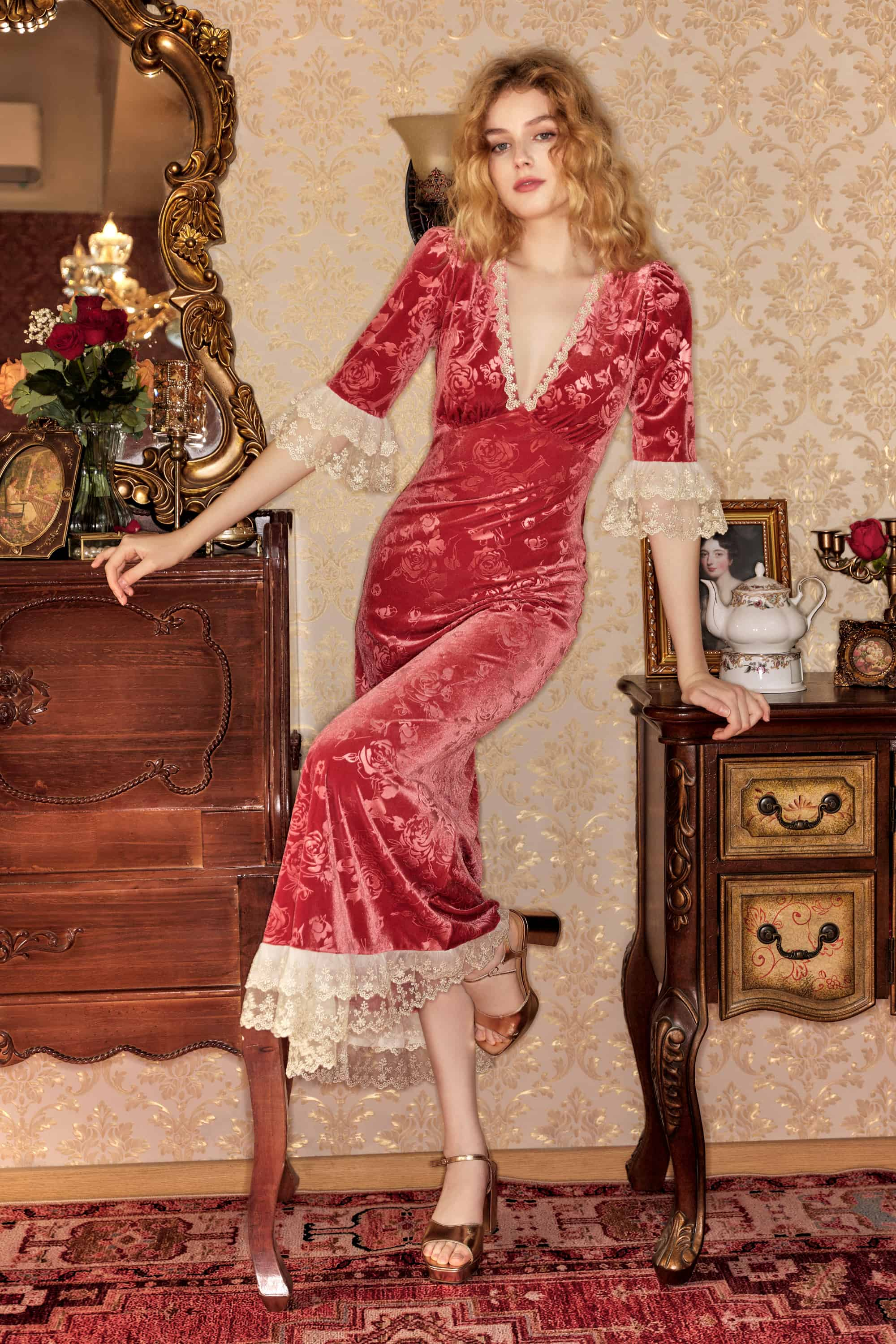 Gwyneth Lace Velvet Maxi Dress