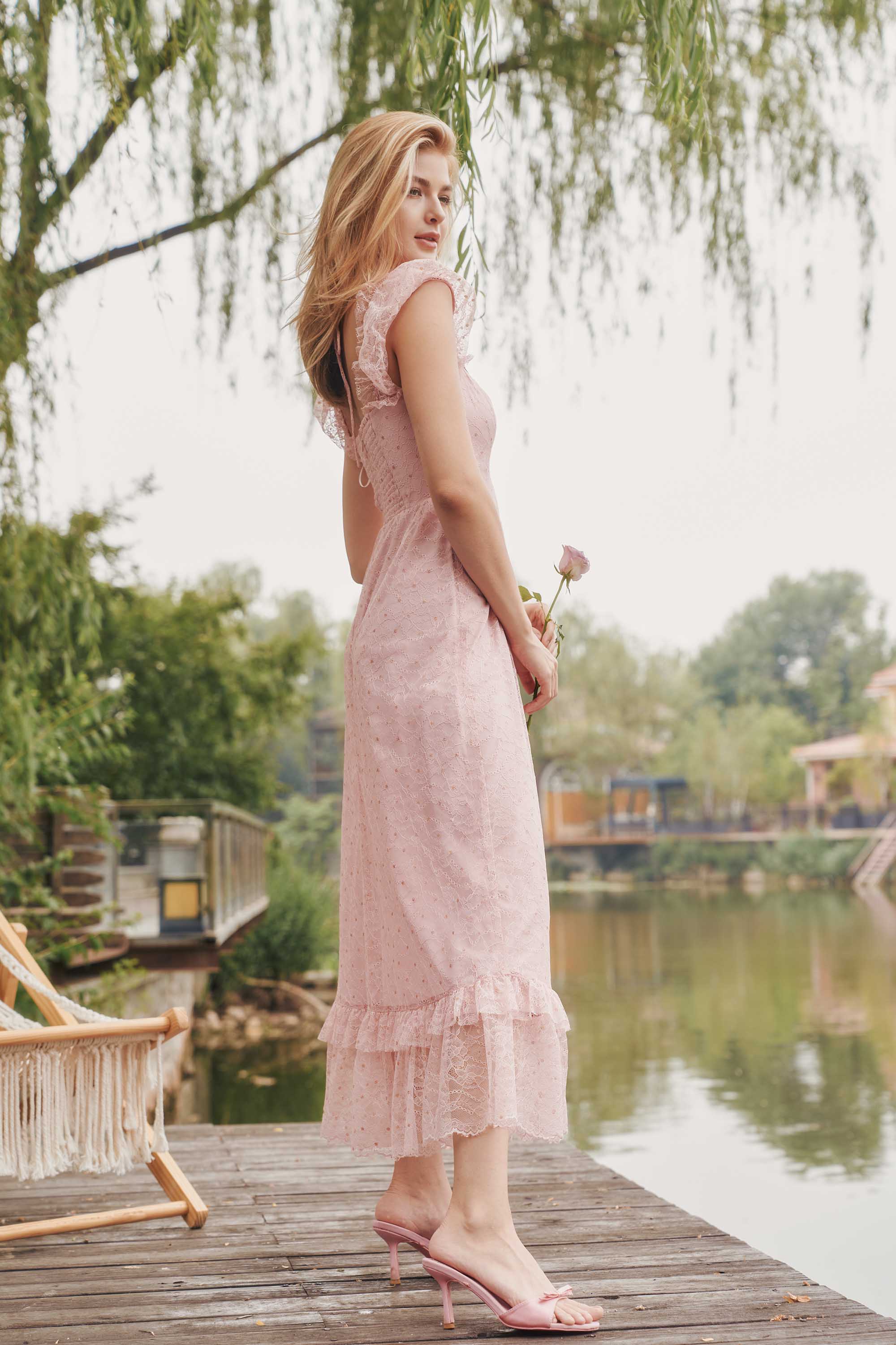 Sera Lace Pink Maxi Dress