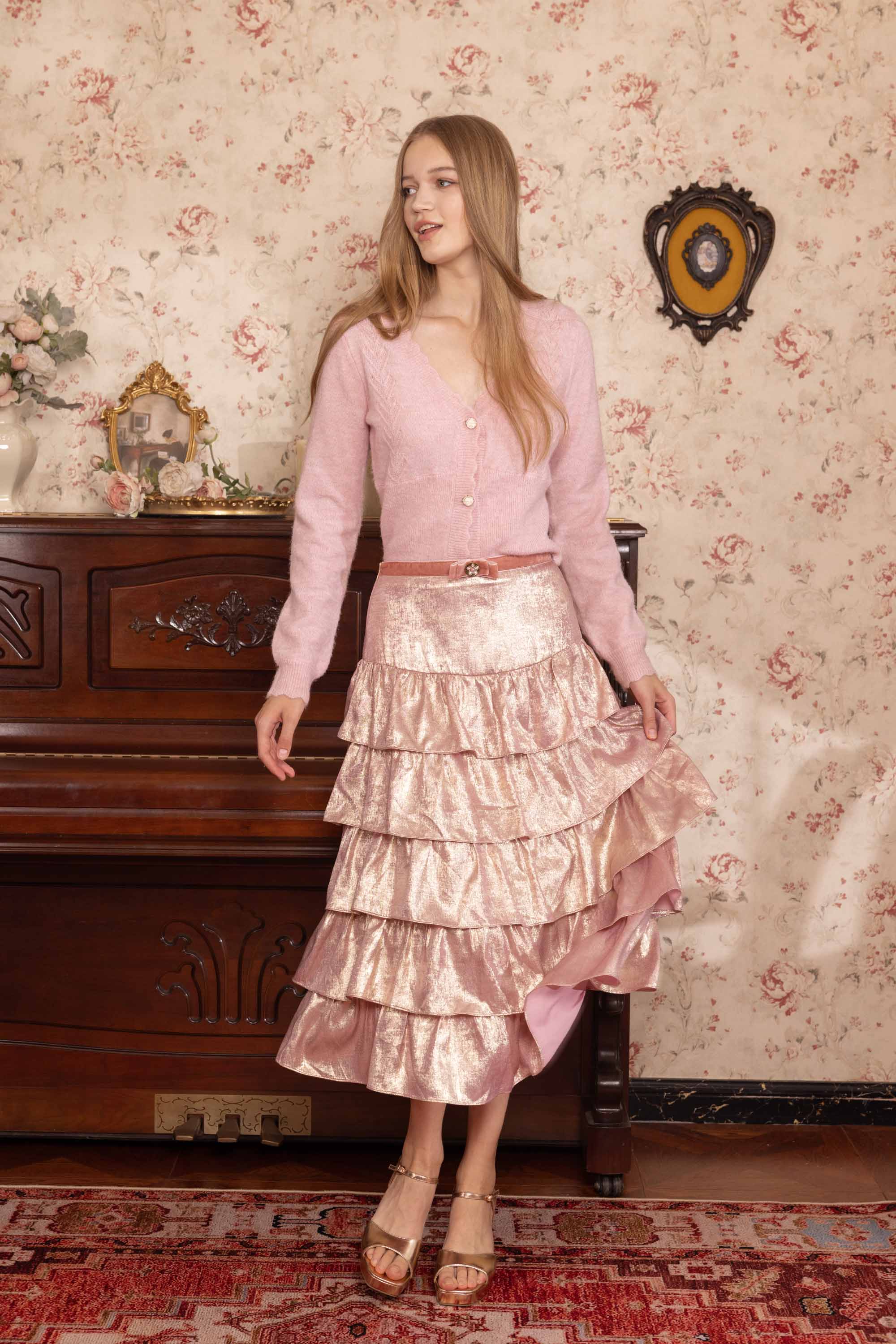 Hyacinth Pink Ruffle Midi Skirt