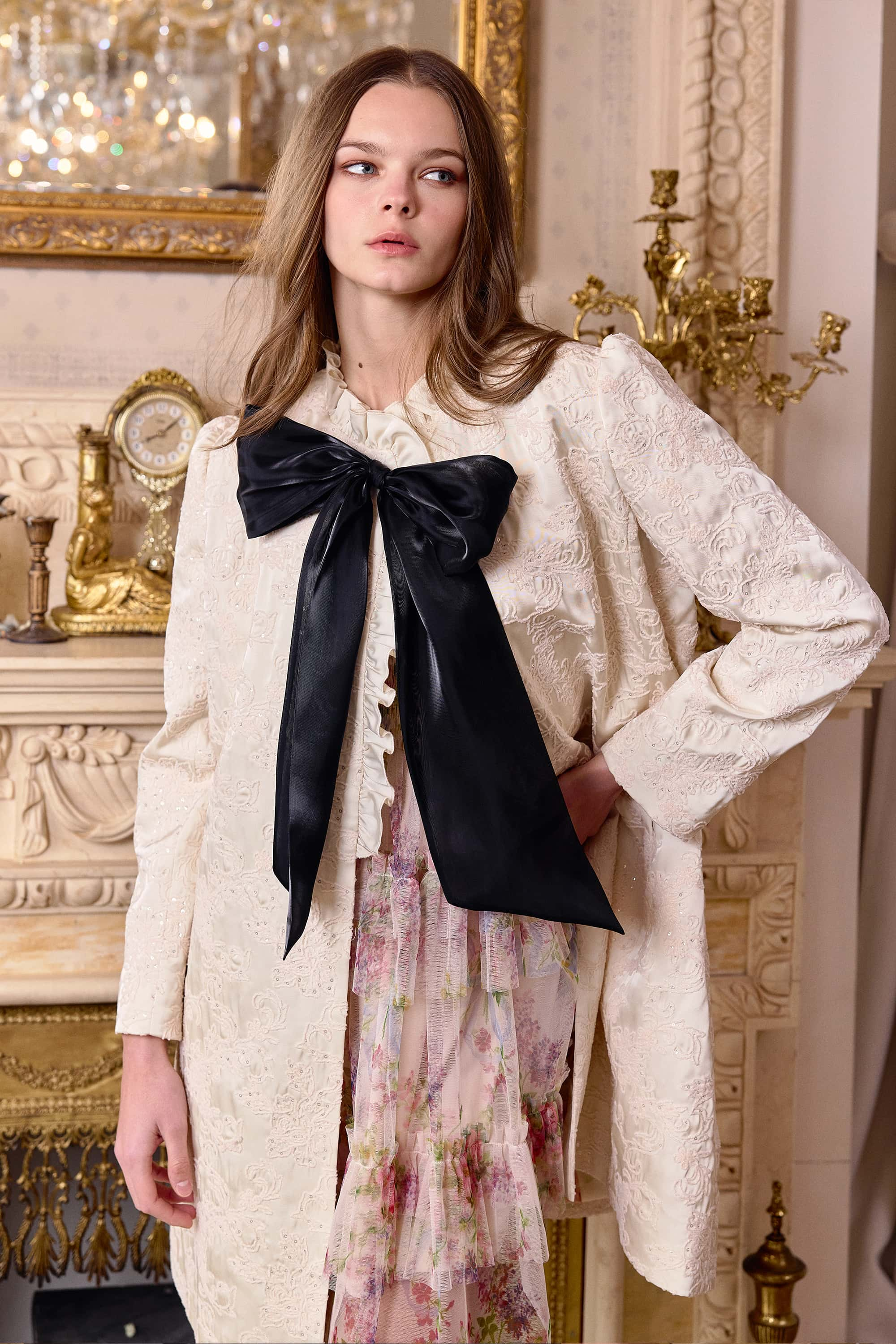 Lana Satin Embroidery Bow Trench Coat