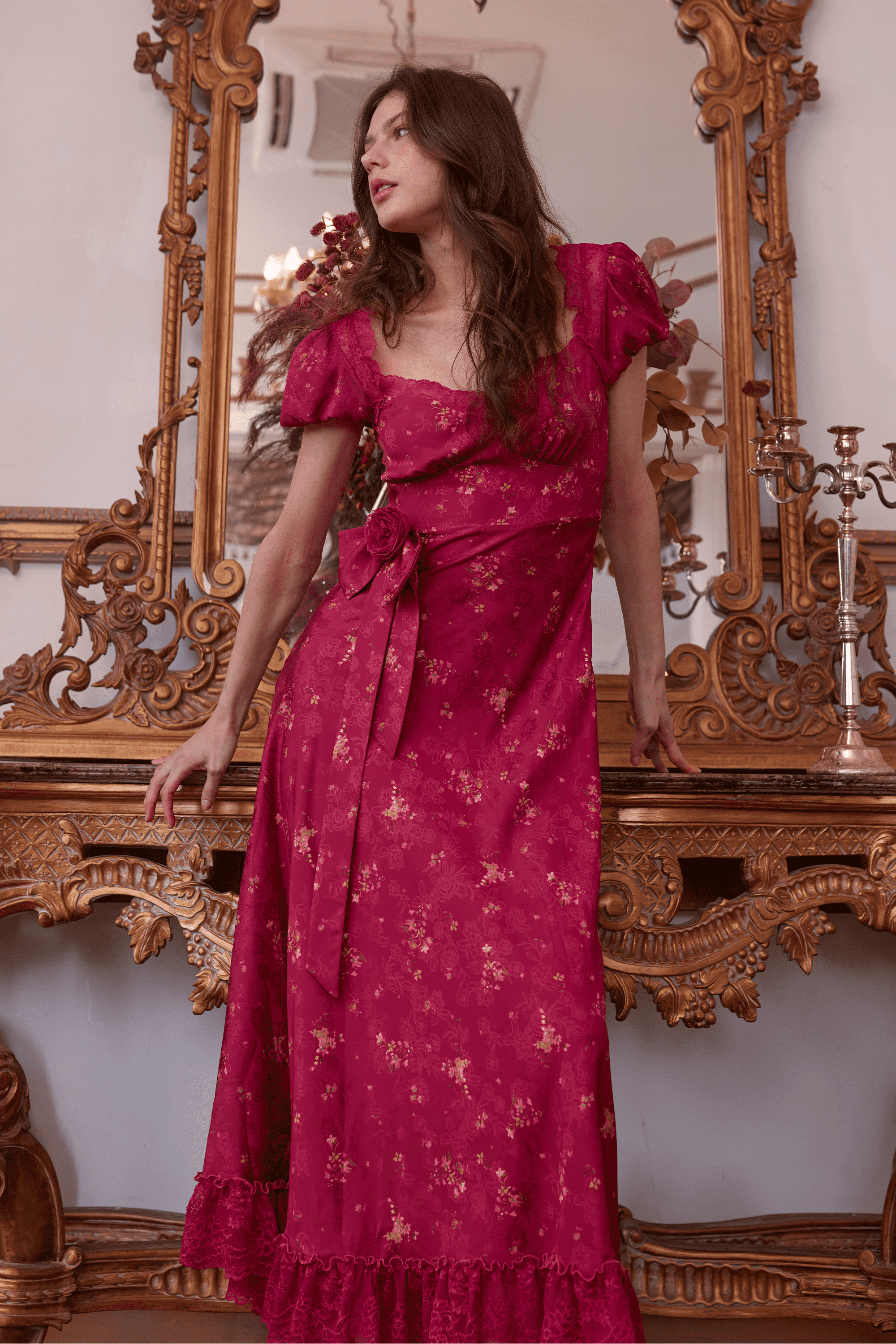 Jana Jacquard Satin Lace Midi Dress