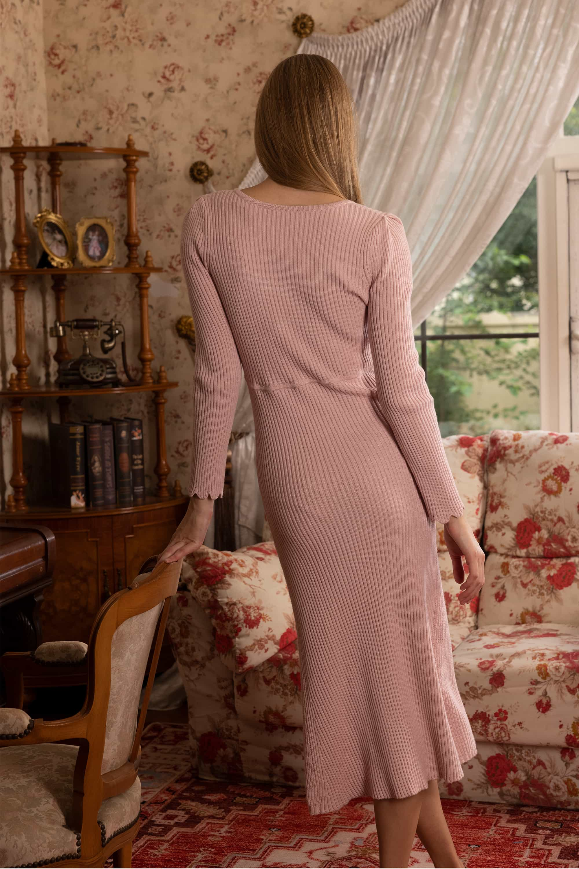 Pearl Pink Stretch Knit Midi Dress