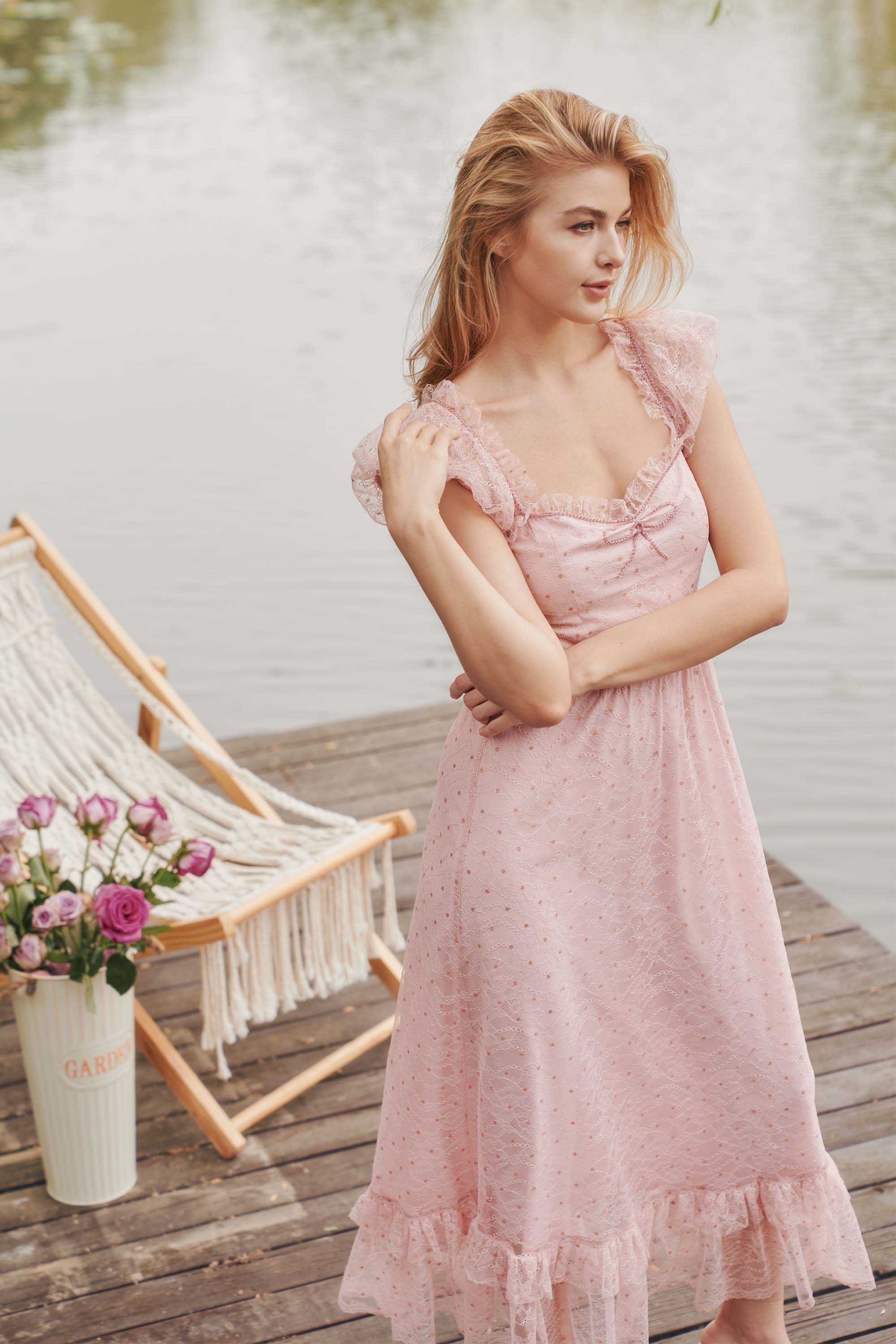 Sera Lace Pink Maxi Dress