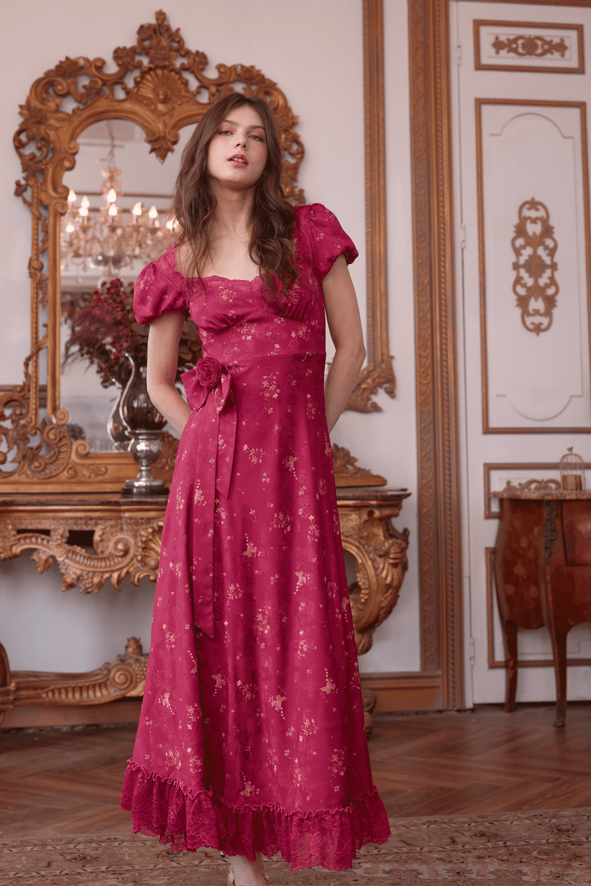 Jana Jacquard Satin Lace Midi Dress