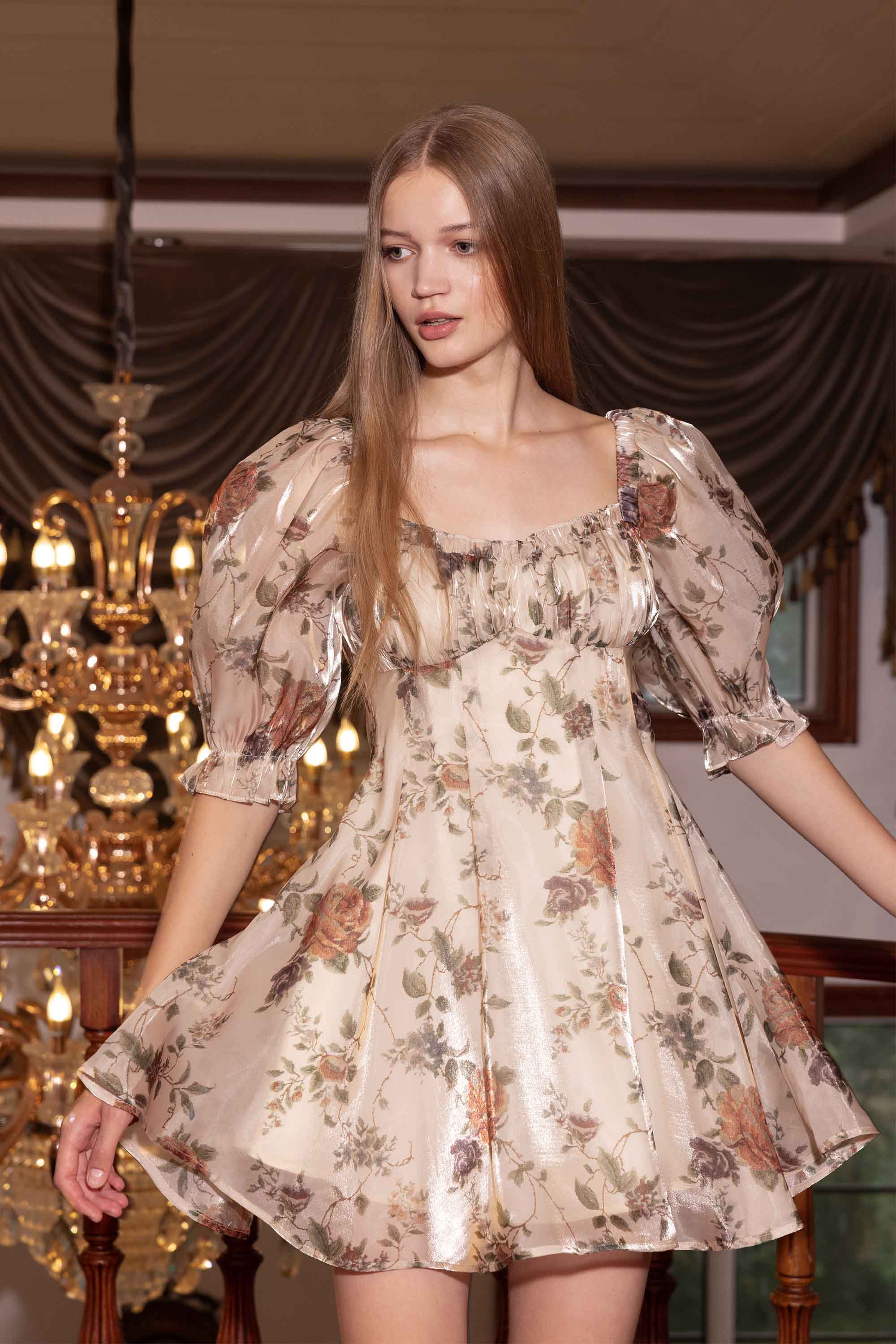 Penelope  Off-white Chiffon Floral Mini Dress