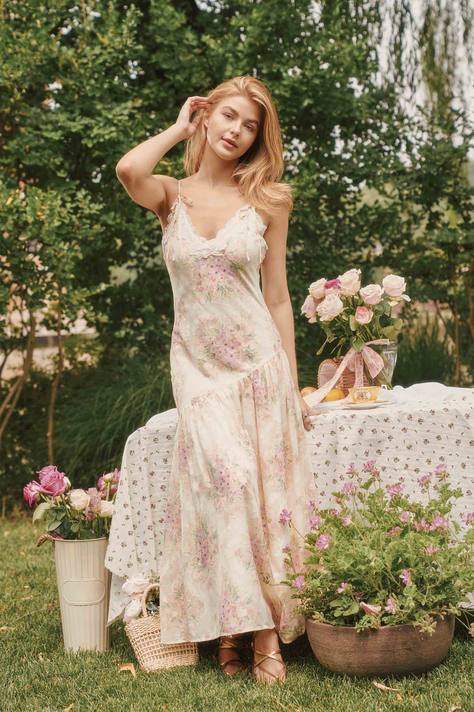 Zelda Lace Floral Slip Maxi Dress